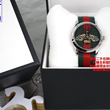 優買二手精品名牌店 GUCCI YA1264060 蜜蜂 BEE 綠紅綠 織帶 NATO 錶帶 不銹鋼 錶 手錶 全新II