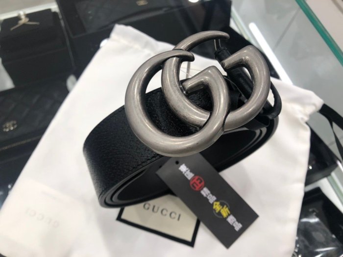 ㊣東區正精品㊣GUCCI 406831 全新復古銀頭雙G logo 黑色牛皮全皮皮帶 95CM RZ0285