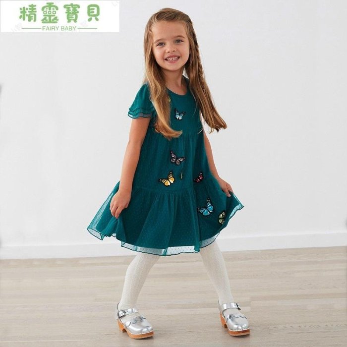 年歐美風 女童紗裙 新品 兒童蕾絲洋裝 刺繡童裙  38歲 綠色 短袖裙-精靈寶貝
