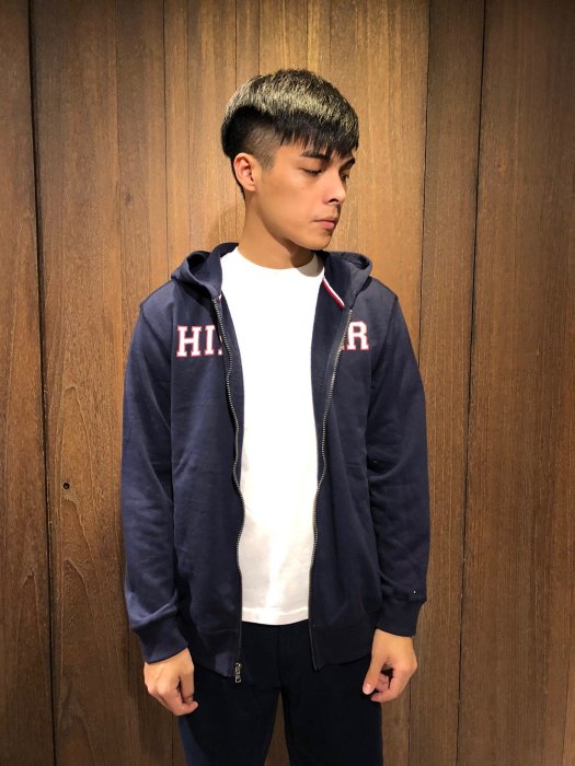 美國百分百【全新真品】 Tommy Hilfiger 經典款 TH 棉質 連帽 外套 夾克 男款 灰/藍色 AL74