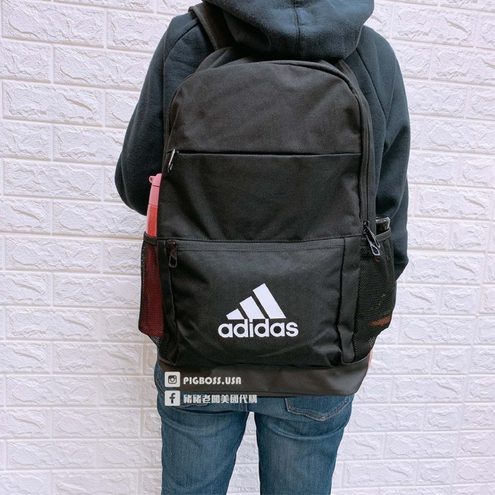 【豬豬老闆】ADIDAS BACKPACK 黑白色 LOGO 水壺袋 運動背包 後背包 書包 筆電包 DM2909