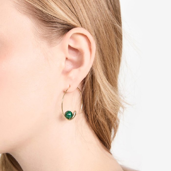 SHASHI 紐約品牌 Jemima 簡約C形耳環 金色孔雀石耳環