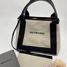 【哈極品】極新美品《 Balenciaga 巴黎世家 NAVY CABAS 白色帆布拼花卉內裡 手提包/斜背包/二用包》