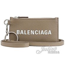 【茱麗葉精品】全新精品 BALENCIAGA 巴黎世家 594548 品牌LOGO斜背頸掛牛皮證件零錢包.大象灰 現貨