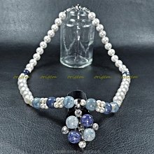 珍珠林~8m/m珍珠搭配藍石項鍊~南洋硨磲貝珍珠與南美石#718+2