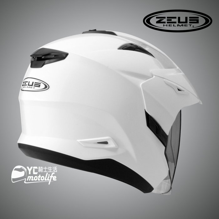 YC騎士生活_ZEUS ZS-613A/613 內藏式鏡片 9合1多功能 不含下巴 複合式越野帽 素白 雙鏡片
