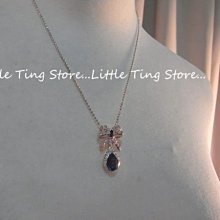 Little Ting Store: 韓國婚禮晚宴蝴蝶結水鑽+垂吊藍水晶鑽水滴款頸鍊鎖骨鏈 短項鍊