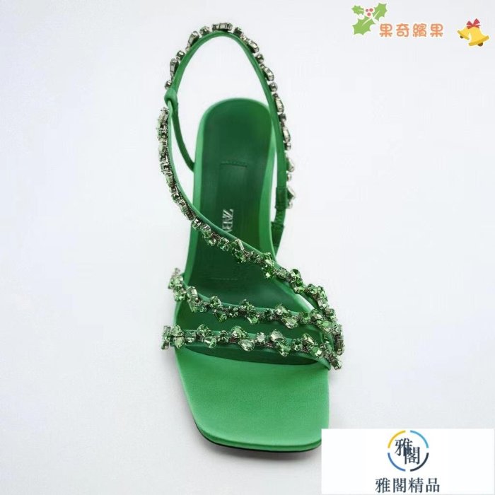 ZAR@A夏季新品 女鞋 藍色綠色串珠帶飾高跟涼鞋 1333910 009-雅閣精品