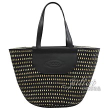 【茱麗葉精品】【全新精品 優惠中】TODS 專櫃商品 烙印LOGO撞色草編綁繩肩背托特包.黑/卡其 現貨