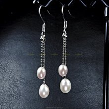 珍珠林~水滴型雙色層次真珠耳環~天然淡水珍珠~可做針式或夾式#060+1