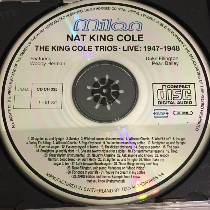 *愛樂熊貓*'91瑞士首版/無IFPI/NAT KING COLE TRIOS納金高經典三重奏1947-7-48LIVE