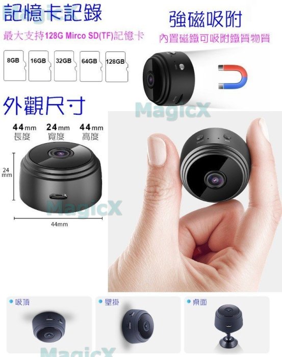 MAX安控-A9微型監視器720PWiFi Cam監視器iP Cam攝影機 監聽器手機遠端監控針孔200萬夜視攝影機