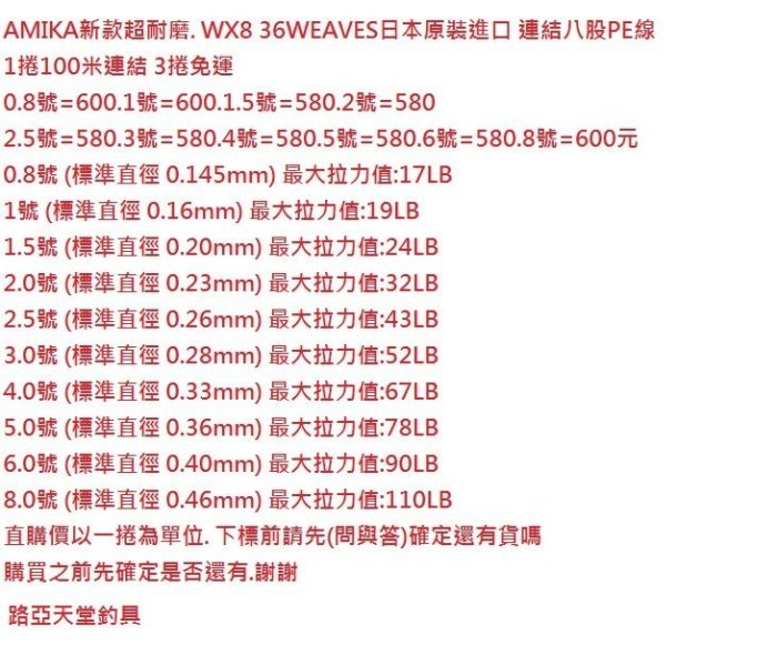 路亞天堂 AMIKA新款超耐磨. WX8 36WEAVES日本原裝進口 連結八股PE線