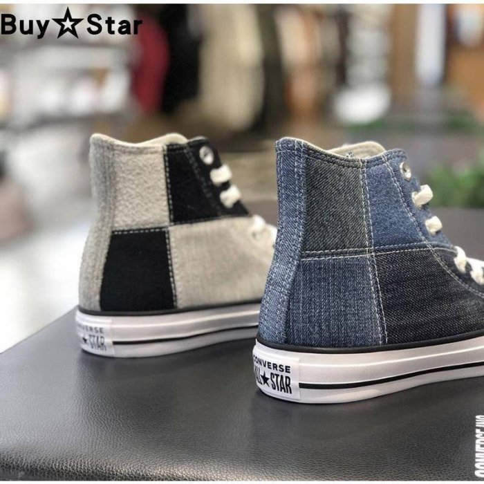 CONVERSE匡威AllStar格子帆布絨布拼接休閒帆布鞋168762C 168843C