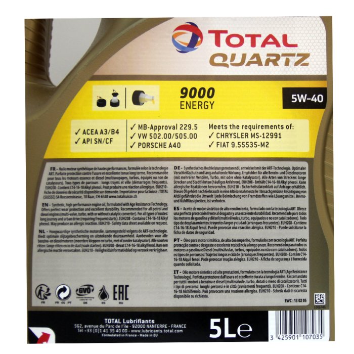 OLIO MOTORE TOTAL QUARTZ 9000 ENERGY 5W40