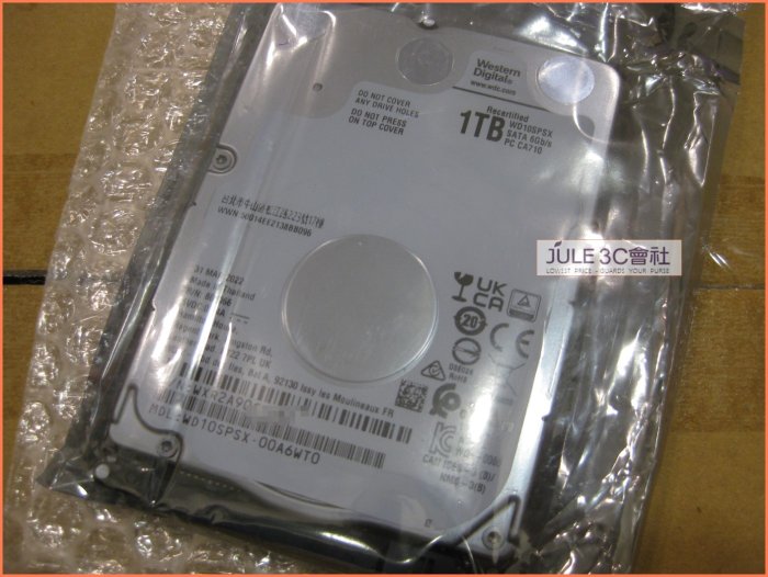 JULE 3C會社-威騰WD WD10SPSX 1TB 1T 黑標/7MM/64M/AF/未拆封/保內/2.5吋 硬碟