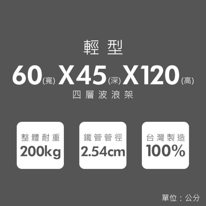 鐵架【輕型 60X45X120cm 烤漆四層架】整體耐重200kg【架式館】波浪架/收納架/展示架/層架/鐵力士架