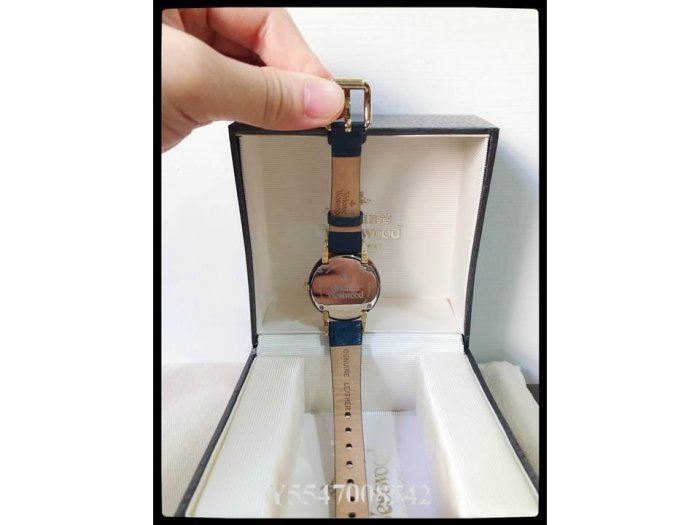 保證正品／真品．Vivienne Westwood．Portobello系列．海軍藍x深琥珀錶框設計真皮手錶