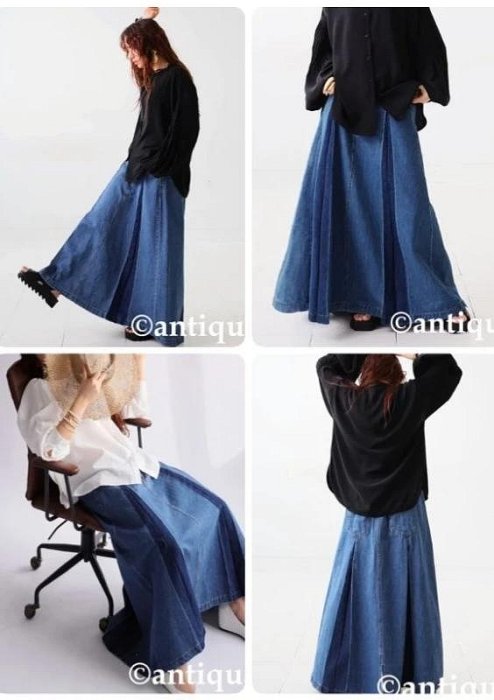 預購➡️日本ANTIQUA 獨特風格深淺色調褶襉牛仔裙PS-00478