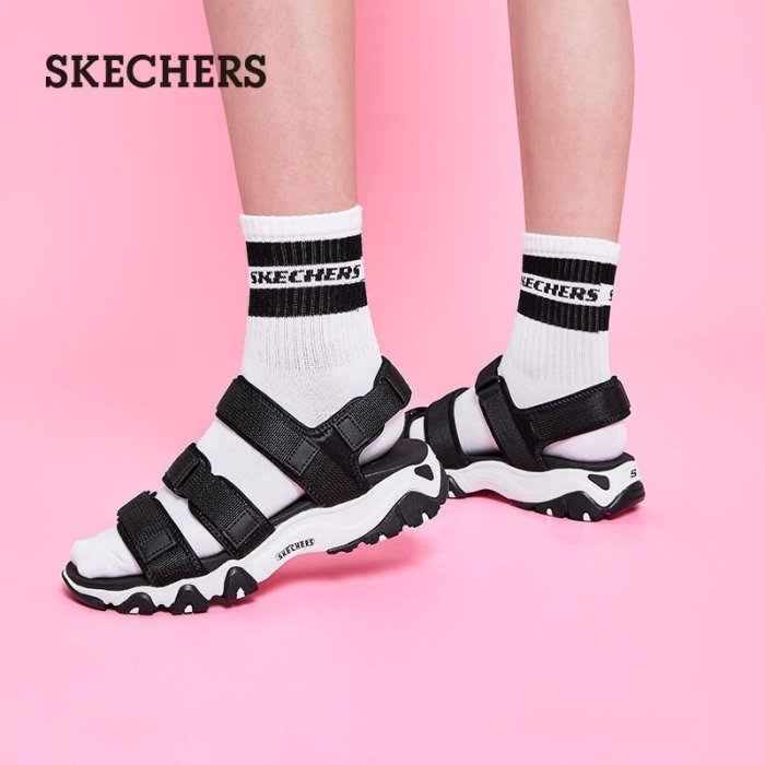 100原廠％Skechers/斯凱奇涼鞋女2021新款魔術貼厚底露趾沙灘涼鞋66666284