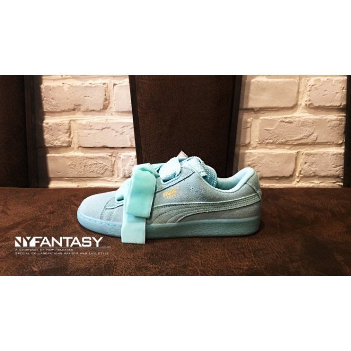 【紐約范特西】 PUMA SUEDE HEART RESET 363229-01 蝴蝶結緞帶 湖水綠 麂皮 女鞋