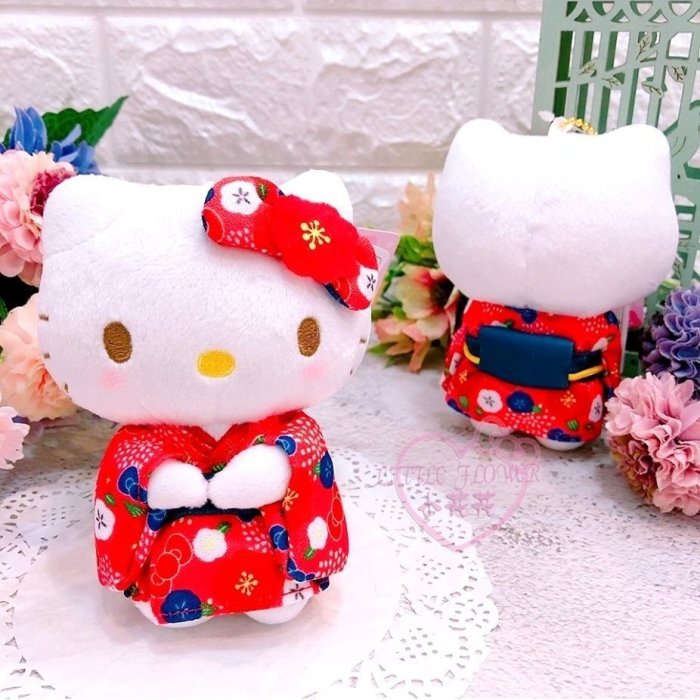 ♥小公主日本精品♥Hello kitty 凱蒂貓 紅色絨毛娃娃布偶玩偶造型和服款-可愛送人禮物必備款~預(5)