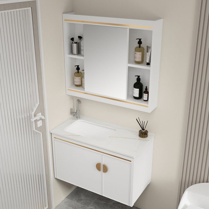 40寬巖板一體盆輕奢衛生間洗手盆柜組合洗臉盤窄小戶型太空鋁浴室