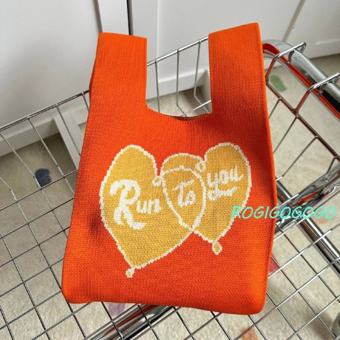 ROGI RunToYou雙愛心背心版方型針織手提包/購物袋/萬用包-0418預購