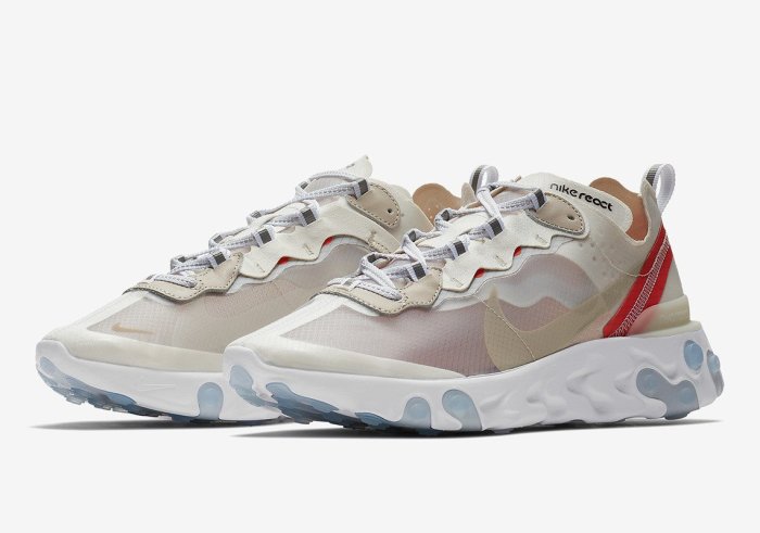 海外代購】NIKE REACT ELEMENT 87 白紅半透明復古運動鞋男女尺寸AQ1090