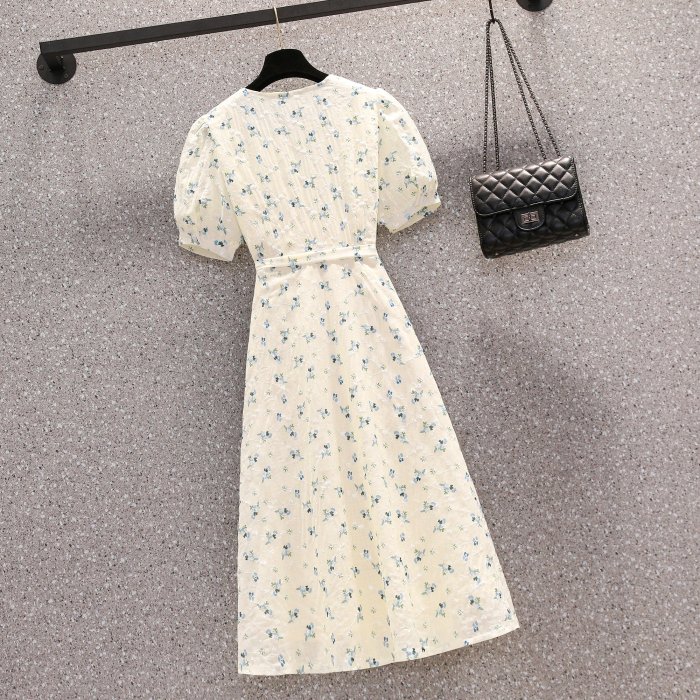 MissBig夏季新款顯瘦氣質收腰中長款連衣裙《646958643》