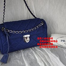 優買二手名牌店 PRADA BR4965 寶藍色 帆布 銀鍊 菱格紋 肩背包 斜背包 兩用包 COCO包 品相美