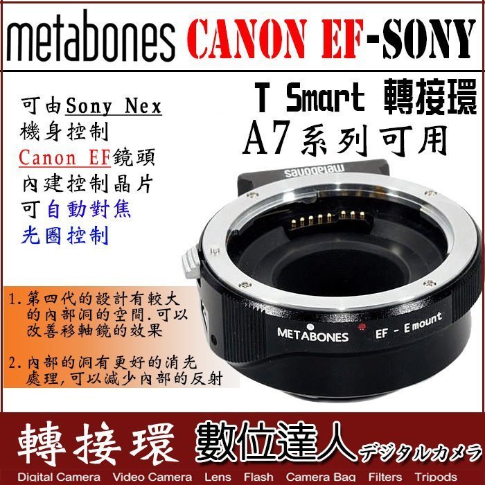 【數位達人】 Metabones 轉接環〔第五代〕Canon EOS 鏡頭 轉 Sony EMB-EF-E-BT5