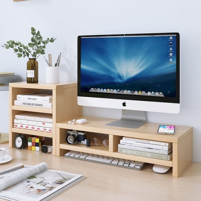 桌上型電腦增高架顯示屏支架辦公室桌面收納架實木鍵盤置物架筆記本支架