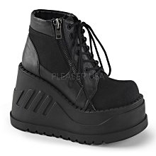 Shoes InStyle《四吋》美國品牌 DEMONIA 原廠正品龐克歌德蘿莉厚底帆布楔型踝靴短靴 有大尺碼『黑色』