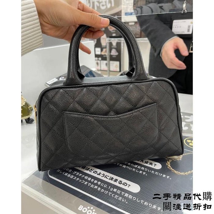 二手精品代購CHANEL 新款 希爾頓 保齡球 手提包 菱格紋 黑色 CC手提袋 魚子醬 拉鏈 肩背包as3034