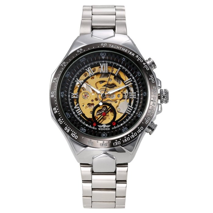 現貨手錶腕錶勝利者 WINNER 歐美男士個性時尚全鋼鏤空自動機械錶