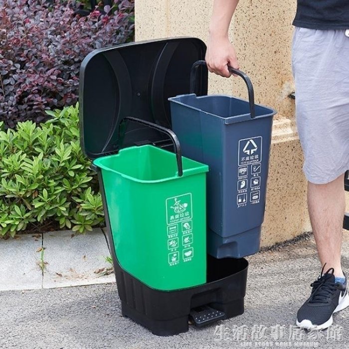 下殺 分類大垃圾桶雙桶腳踏大號垃圾筒方形酒店商用戶外環衛帶蓋塑料
