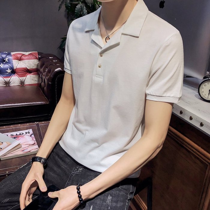 『折扣店』（921703）86-100CM 2019韓版春夏新品 男士修身純色短袖Polo衫 100棉6色