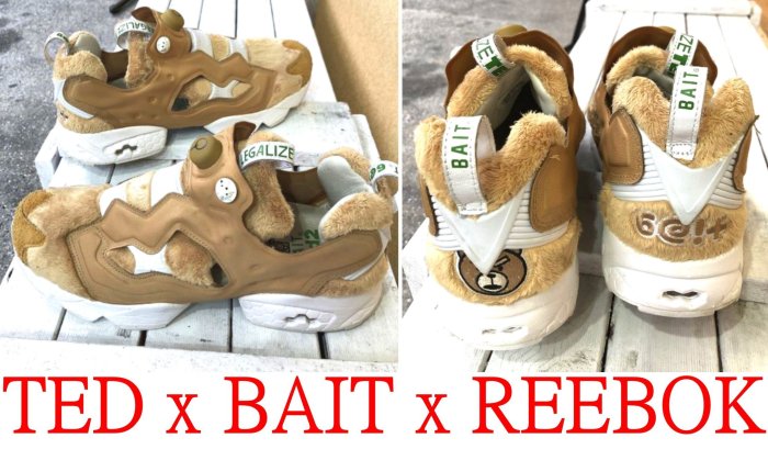 BLACK近全新BAIT x TED II熊麻吉 x REEBOK PUMP 泰迪熊慢跑鞋