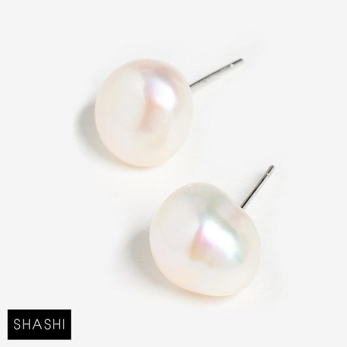 SHASHI 紐約品牌 Pearl Stud 金色淡水珍珠耳環 經典大珍珠耳環