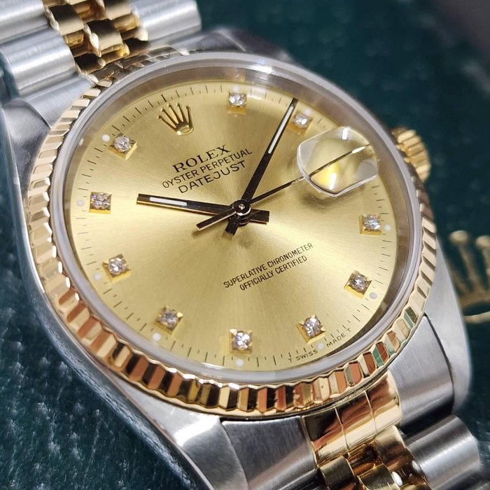 ROLEX 勞力士 16233 Datejust 經典蠔式 金色十鑽面盤 錶徑36mm 自動上鍊 大眾當舖A819