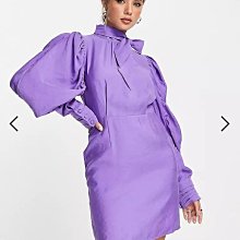 (嫻嫻屋) 英國ASOS-& Other Stories高貴時尚紫色領帶高領泡泡長袖洋裝禮服AC24