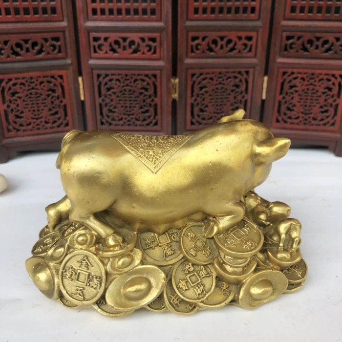 熱銷 -銅金錢聚寶盆福豬純銅十二生肖豬多子多福客廳家居裝飾辦公室禮品-特價