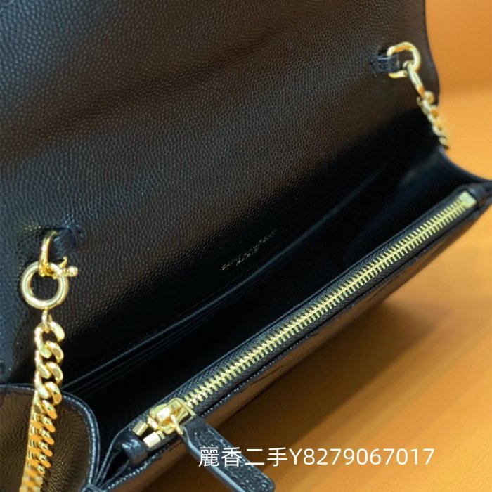 麗香二手 YSL 聖羅蘭 19CM WOC ENVELOPE粒面壓印皮革鏈條錢包 肩背包 393953