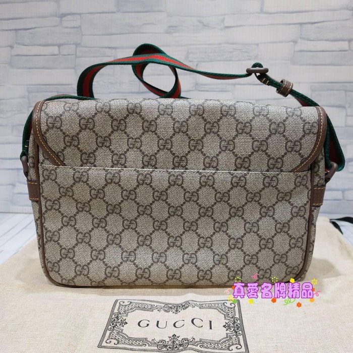 《真愛名牌精品》GUCCI 760123 GG Supreme PVC  郵差包 斜背包*9成新品*