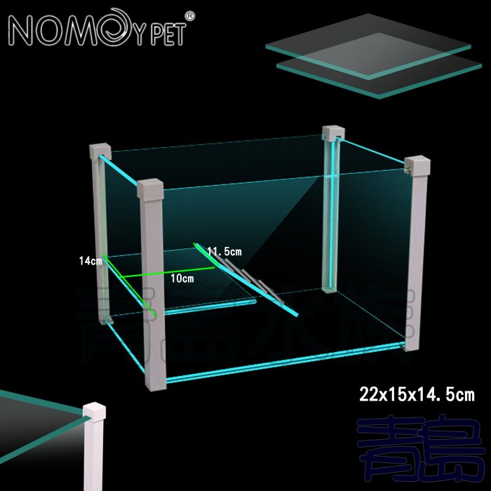 Y。。。青島水族。。。NX-15-2215中國NOMO諾摩-高透明烏龜缸 玻璃曬背爬台 水龜==22*15*14.5cm