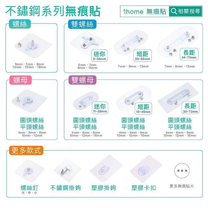 迷你10mm不鏽鋼雙螺母無痕貼+平頭螺絲｜免釘牆/妙妙貼/無痕掛勾/掛鉤/防鏽/防水/無痕貼【1home】