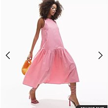 (嫻嫻屋) 英國ASOS-粉紅色圓領無袖寬鬆造型中長裙洋裝ED23