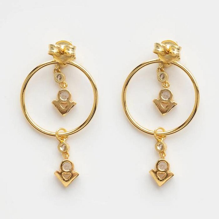 SHASHI 紐約品牌 KHALEESI 古典鑲鑽小垂墜耳環 前後扣金色圓耳環 2用