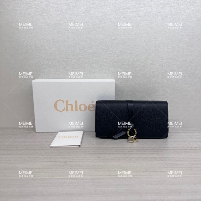 30年老店 現貨 CHLOE ALPHABET WALLET皮革 荔枝紋 黑色 長夾 皮夾